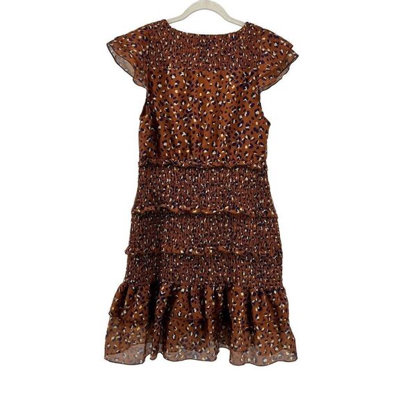 Foxiedox Mini Dress Luna Leopard Print Smocked Ruffle Flutter Sleeve M - Picture 3 of 10